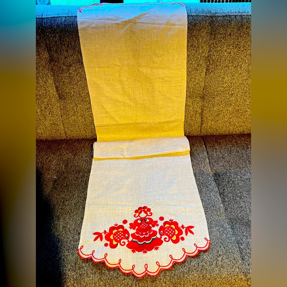 Embroidered Runner with Red Floral Design